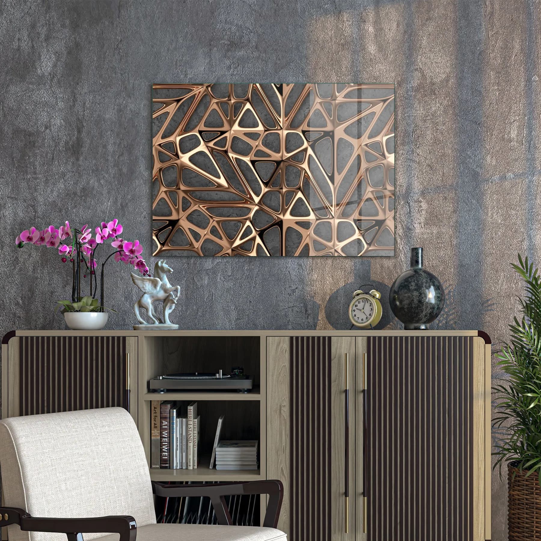 Decovetro Cam Tablo Geometrik Gold Rose 50x70 cm