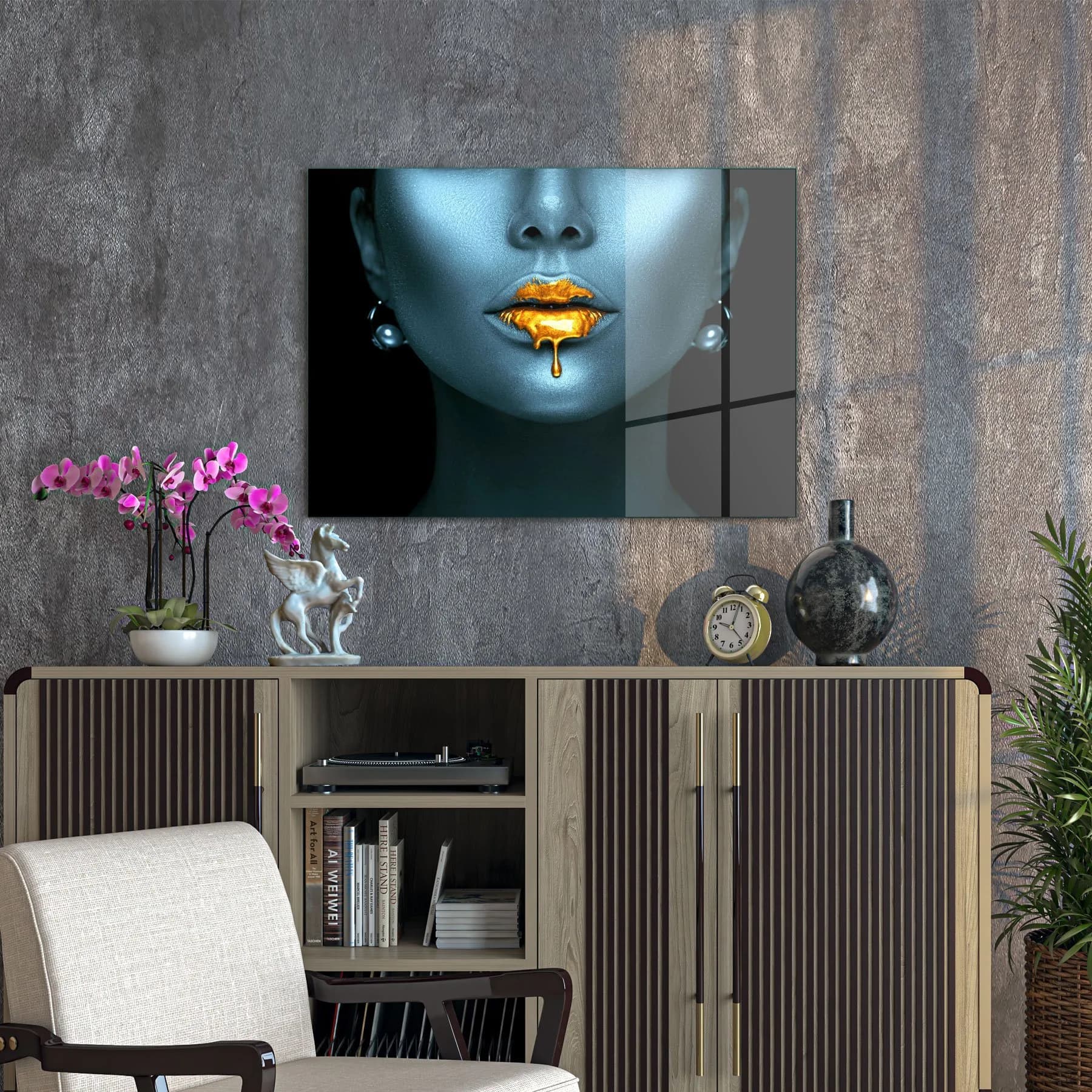 Decovetro Cam Tablo Abstract Blue Gold Woman 50x70 cm