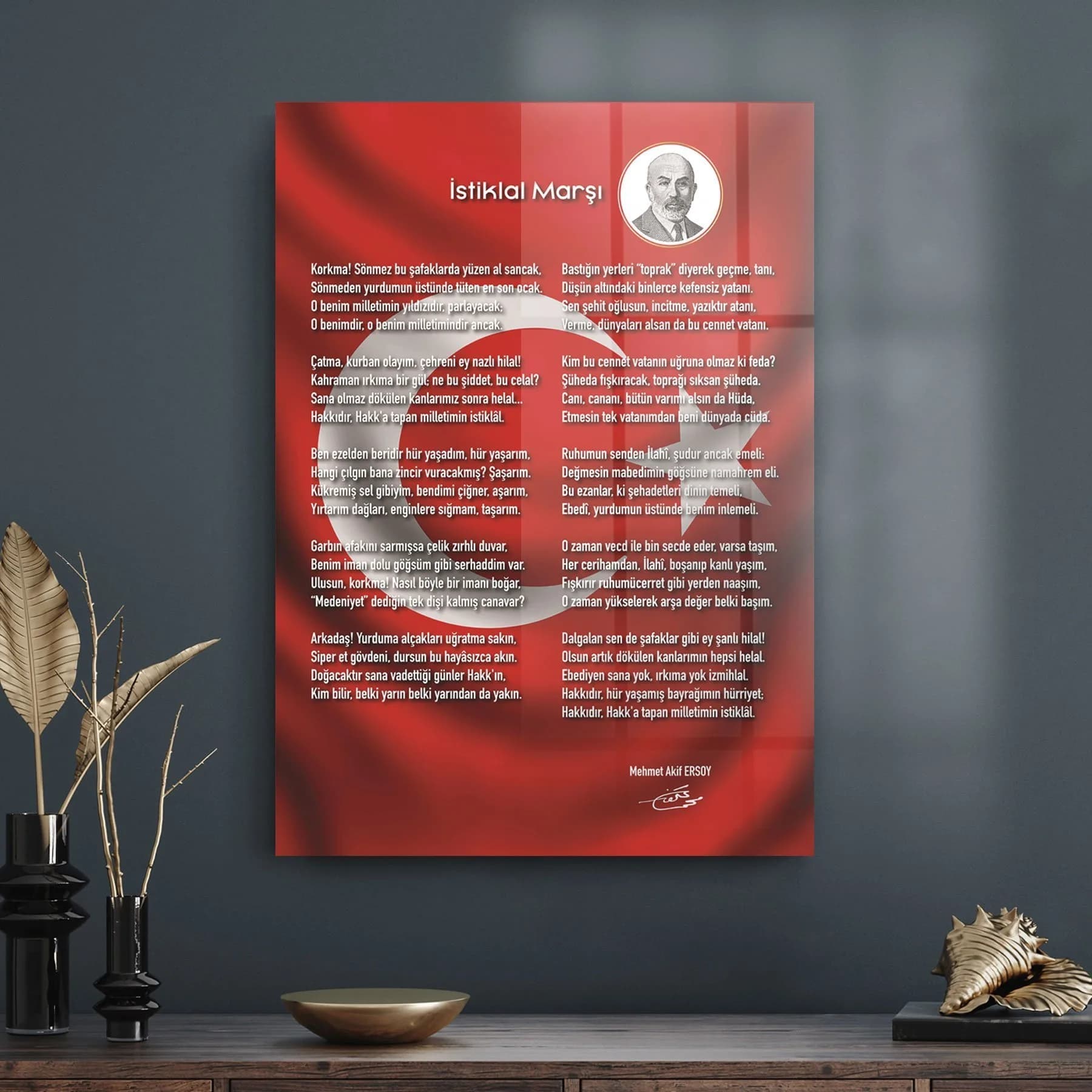 Decovetro Bayraklı İstiklal Marşı Cam Tablo 70x100 cm