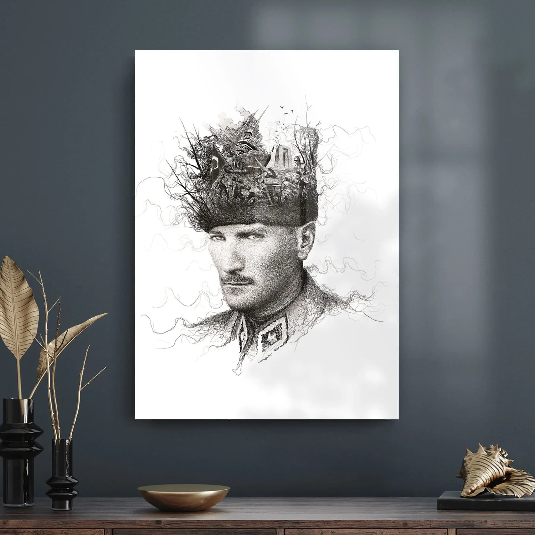 Decovetro Atatürk Cam Tablo Özel çizim 70x100 cm