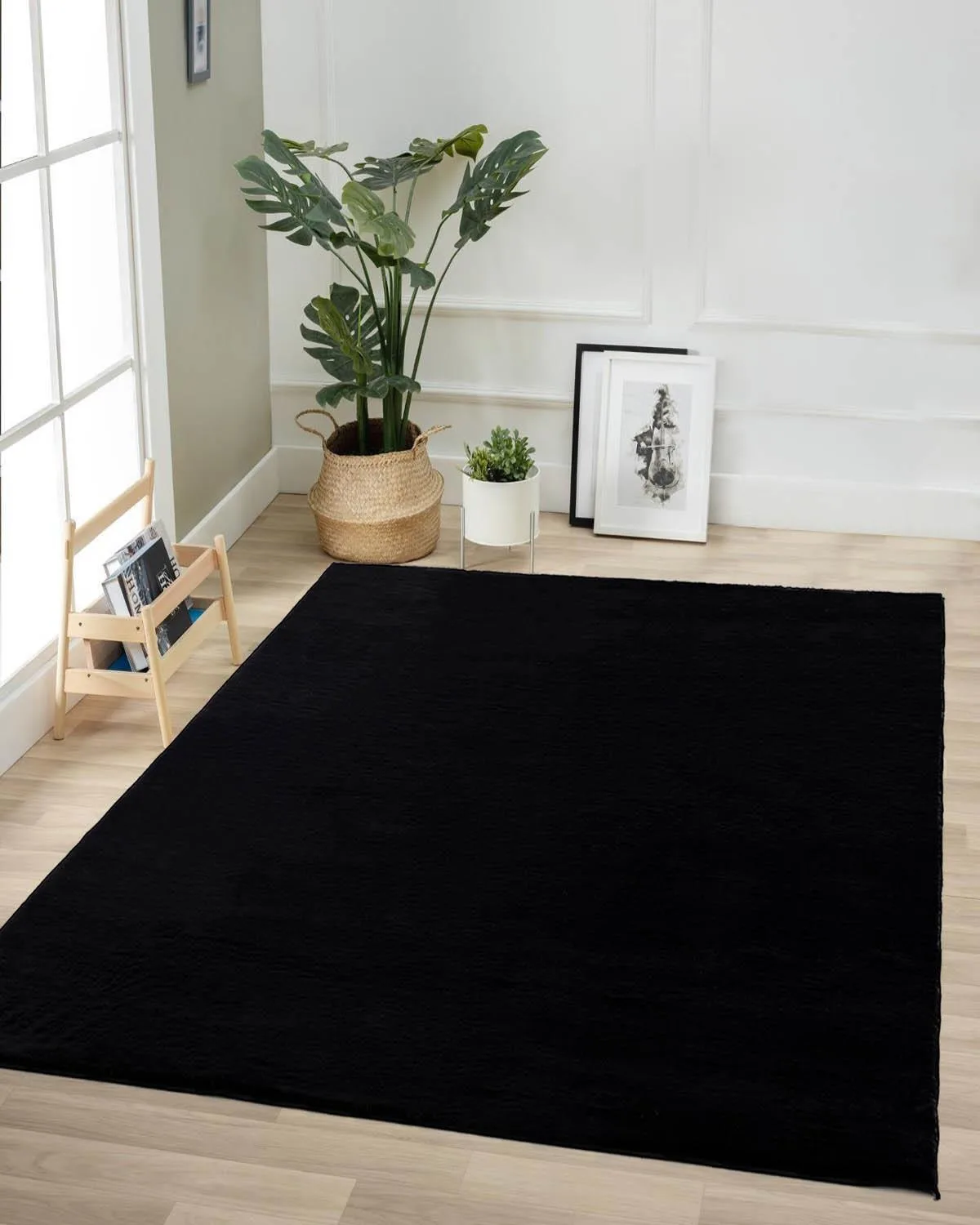 Jassrug Tavşan Tüyü Kürk Halı 120x180 Siyah