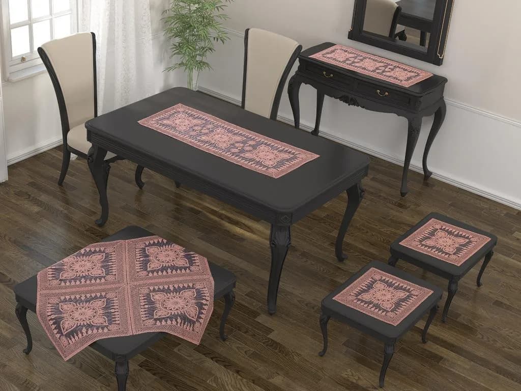 Salvia Kordone İşlemeli 5 Parça Salon Takımı